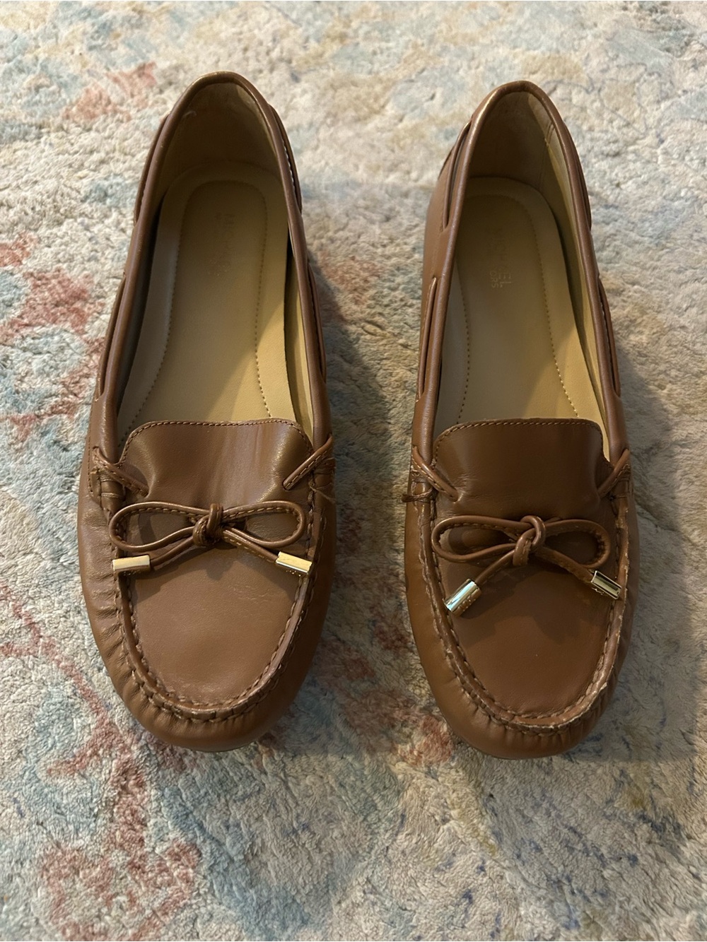 Michael Kors Tan Leather Bow Moccasin Loafers